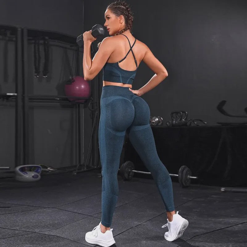 Naadloze Dames Sportset: Yoga Set met Hoge Taille Legging & Sport Top voor Fitness en Gym