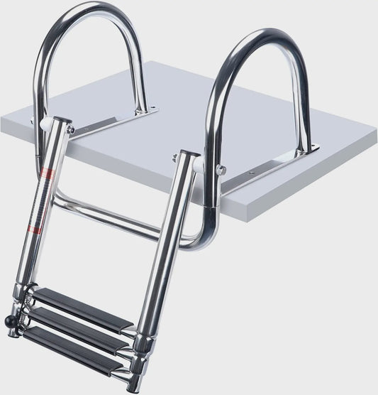 RVS Instapladder Boot 3 Treden - Inklapbaar & Uitschuifbaar