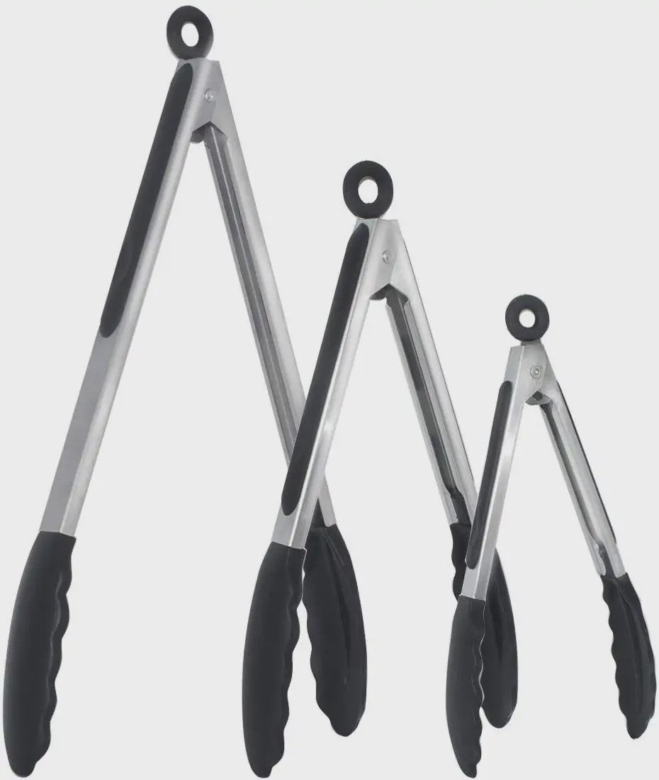 Set Keukentang 7, 9 & 12 Inch - RVS met Hittebestendige Siliconen Tips & Vergrendeling