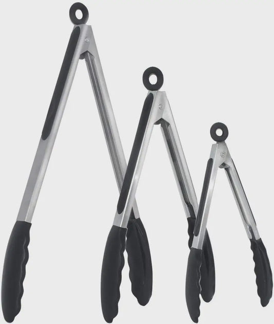 Set Keukentang 7, 9 & 12 Inch - RVS met Hittebestendige Siliconen Tips & Vergrendeling