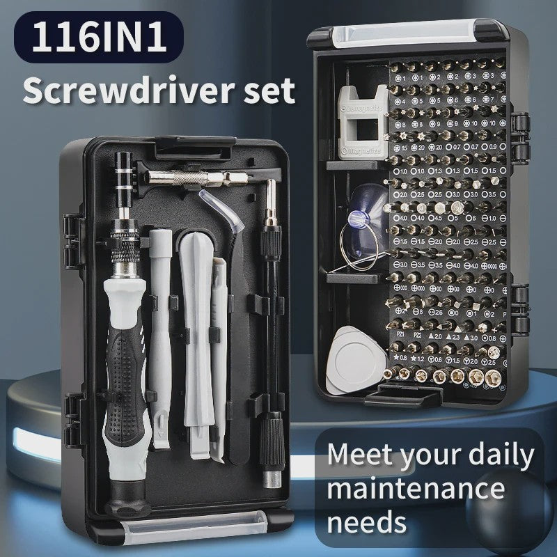 116-delige Precisie Schroevendraaierset met 98 Magnetische Bits voor Reparatie