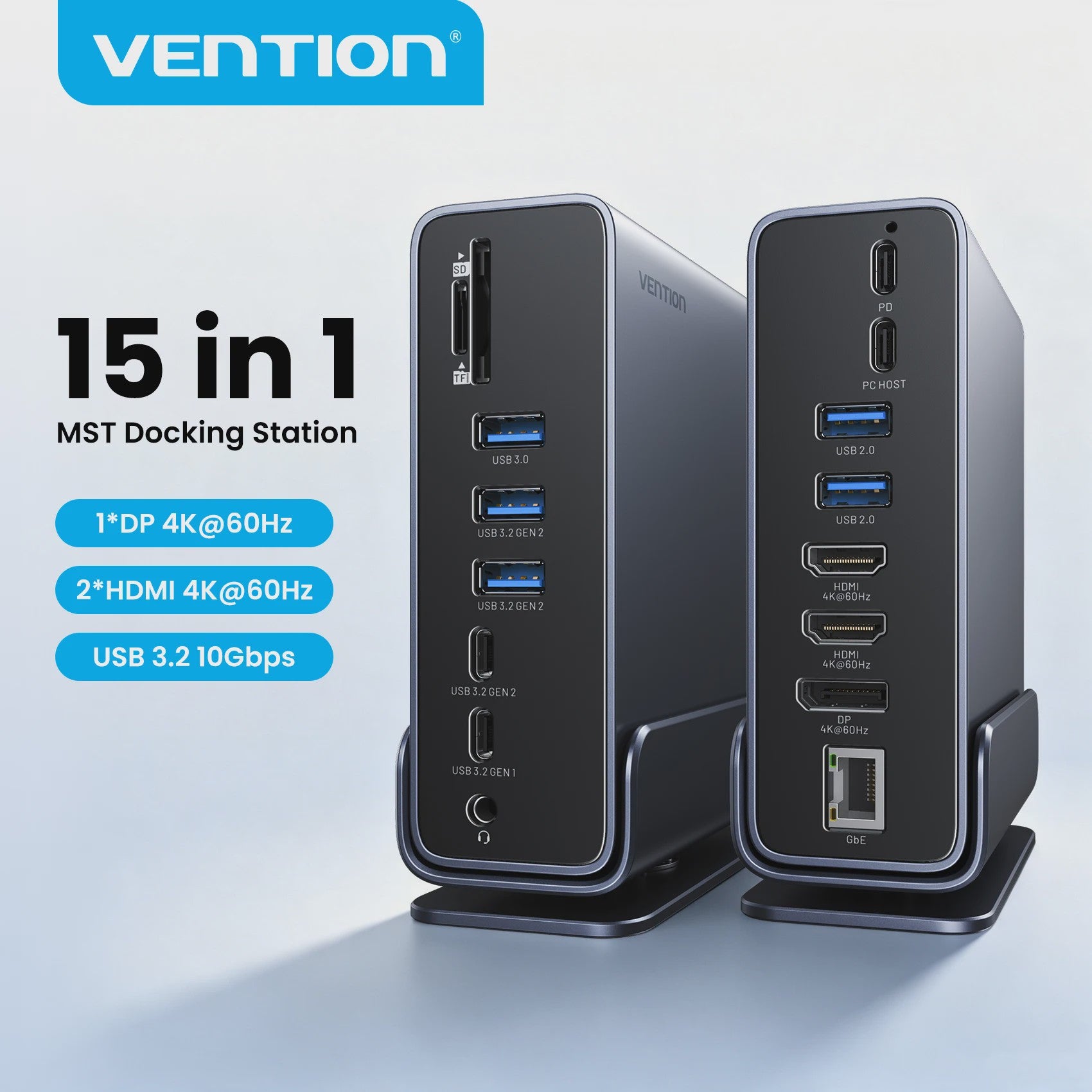 Vention 15-in-1 USB-C Docking Station: Triple Monitor 4K@60Hz, 100W PD, USB 3.2 Hub