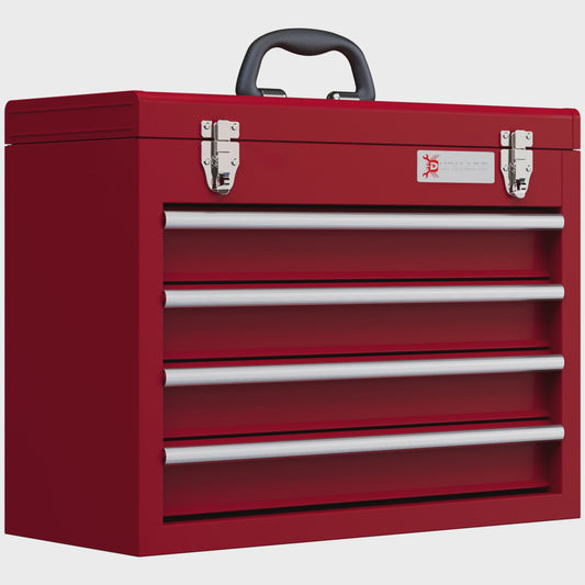 DURHAND Rode Metalen Gereedschapskist met 4 Lades en Bakje - 51x22 cm