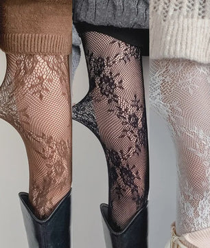Luxe Kant & Mesh Pantyhose met Bloemendessin - Sexy & Modieus