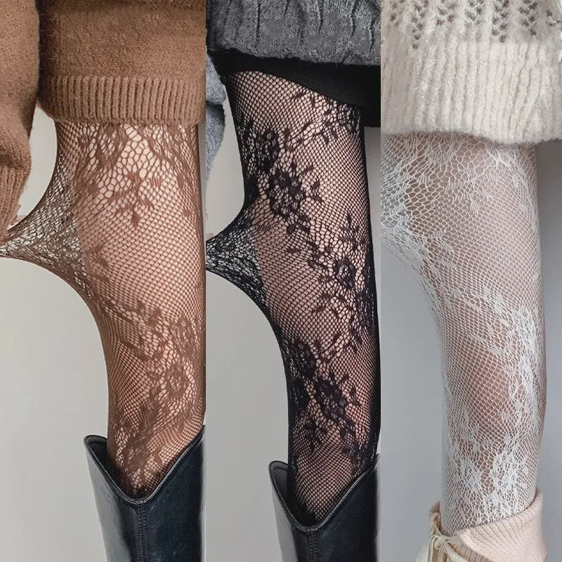 Luxe Kant & Mesh Pantyhose met Bloemendessin - Sexy & Modieus