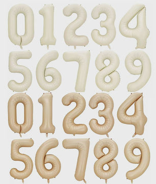 Grote Folie Ballonnen Cijfers 0-9 Cream Caramel & Wit (32/40 inch) - Feestdecoratie
