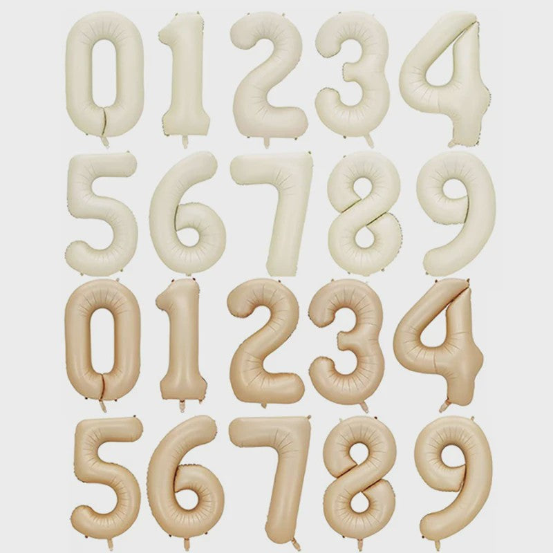 Grote Folie Ballonnen Cijfers 0-9 Cream Caramel & Wit (32/40 inch) - Feestdecoratie