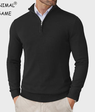Heren Gebreide Pullover met Ritskraag - Slim Fit Lichtgewicht Casual Sweater