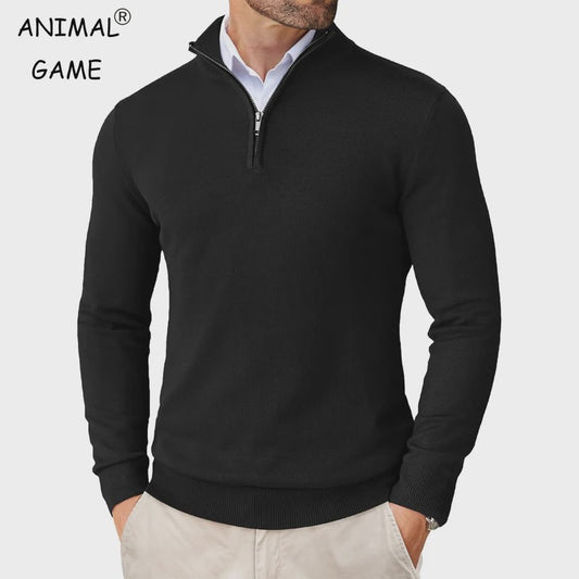 Heren Gebreide Pullover met Ritskraag - Slim Fit Lichtgewicht Casual Sweater