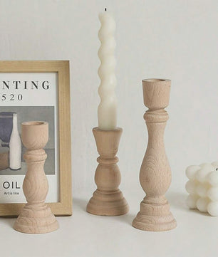 Set Houten Kandelaars - Onbehandeld Hout voor Tafeldecoratie, Bruiloft & Feest