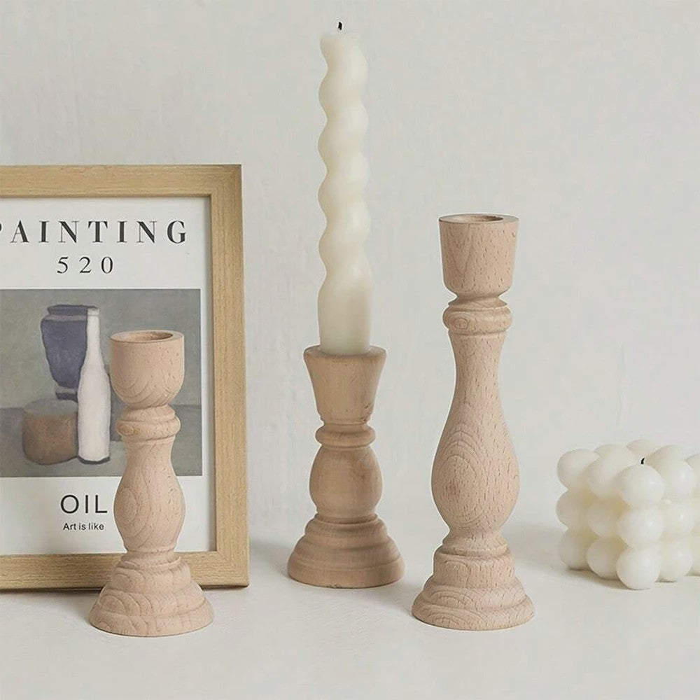 Set Houten Kandelaars - Onbehandeld Hout voor Tafeldecoratie, Bruiloft & Feest