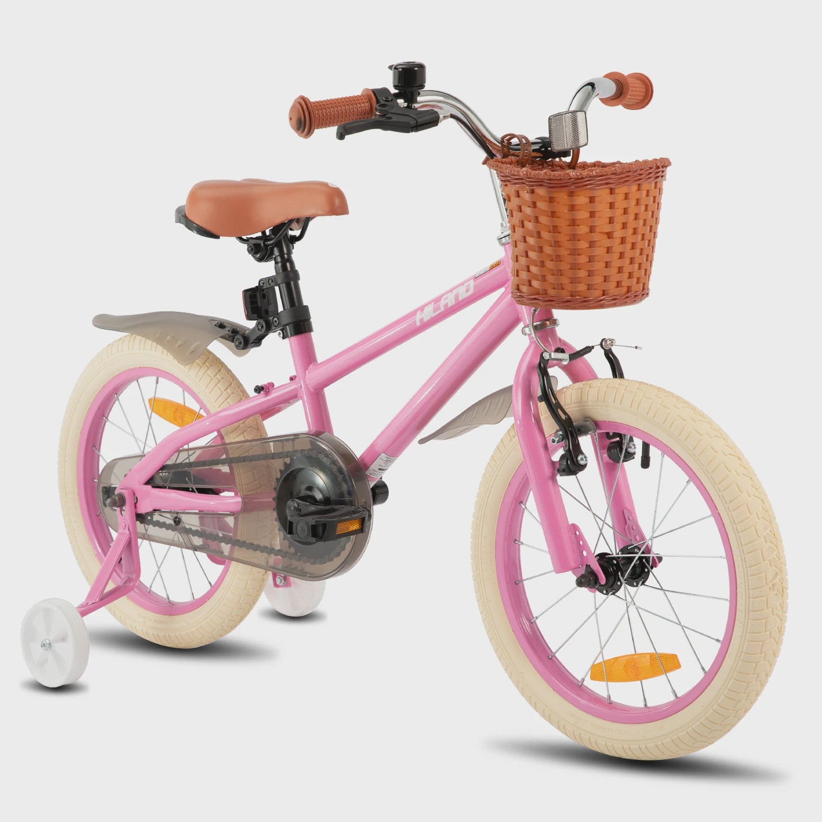 Hiland Kinderfiets 14, 16, 18 Inch - Meisjesfiets Groen/Roze met Mandje en Stabilisatoren