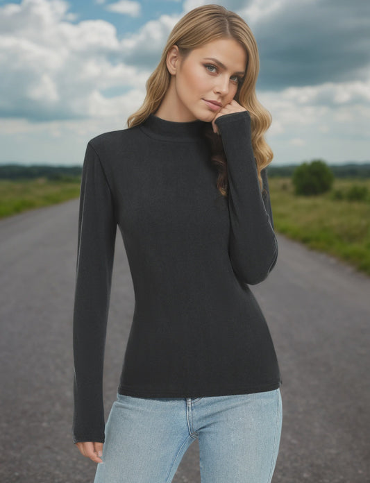 Dames Turtleneck Trui met Lange Mouwen - Basic Ribgebreid Slim Fit Top