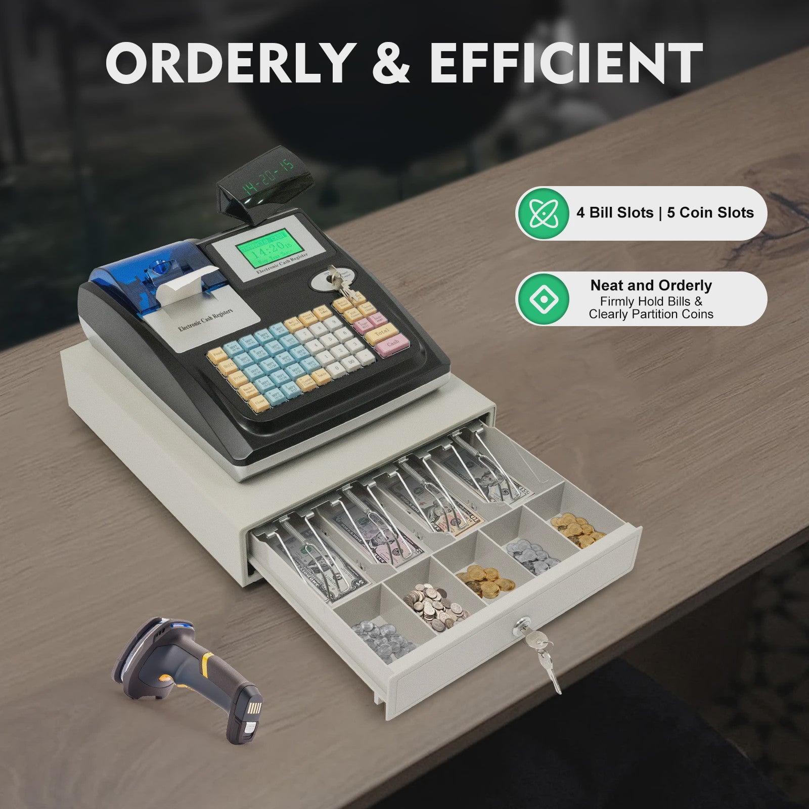 Robuuste Elektronische Kassasysteem met Dubbel Display, Biljetdetector & USB/RS232