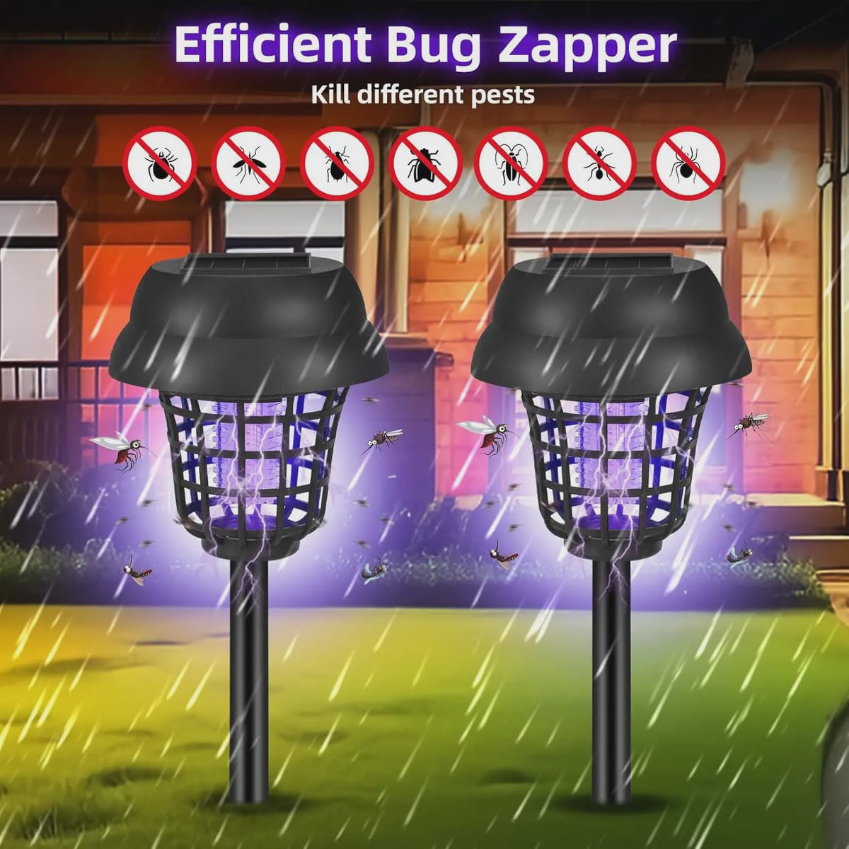 4x Solar Muggenlamp 2-in-1 Insectendoder Tuin Buiten Waterdicht