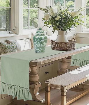 Romantische Katoenen Tafel Runner met Ruches - Perfect voor Feesten, Bruiloften & Decoratie