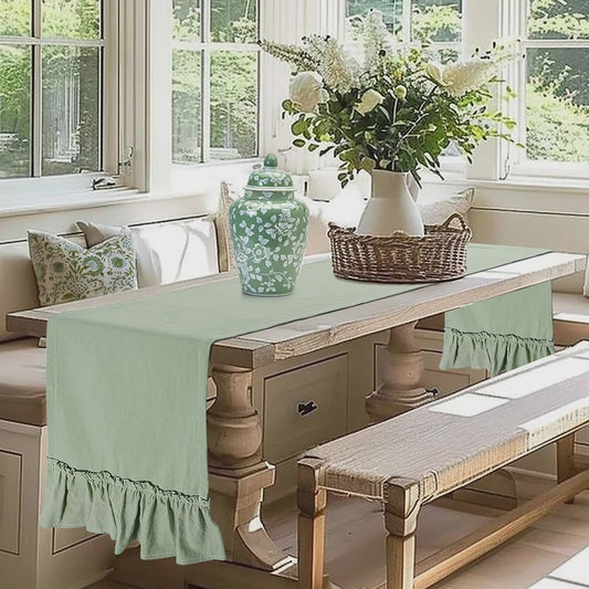 Romantische Katoenen Tafel Runner met Ruches - Perfect voor Feesten, Bruiloften & Decoratie