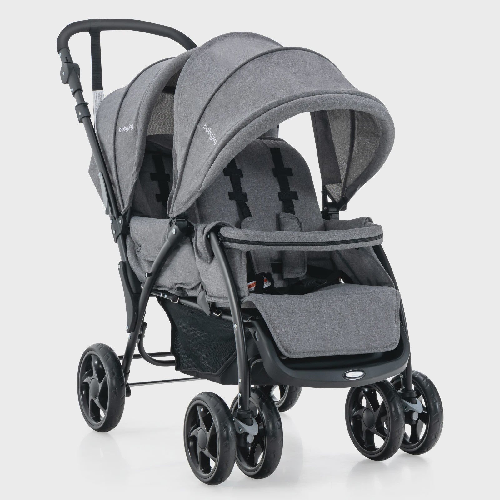 Dubbele Kinderwagen Inklapbaar met Verstelbare Rugleuning en Kap - Comfortabele Reisbuggy voor Tweeling