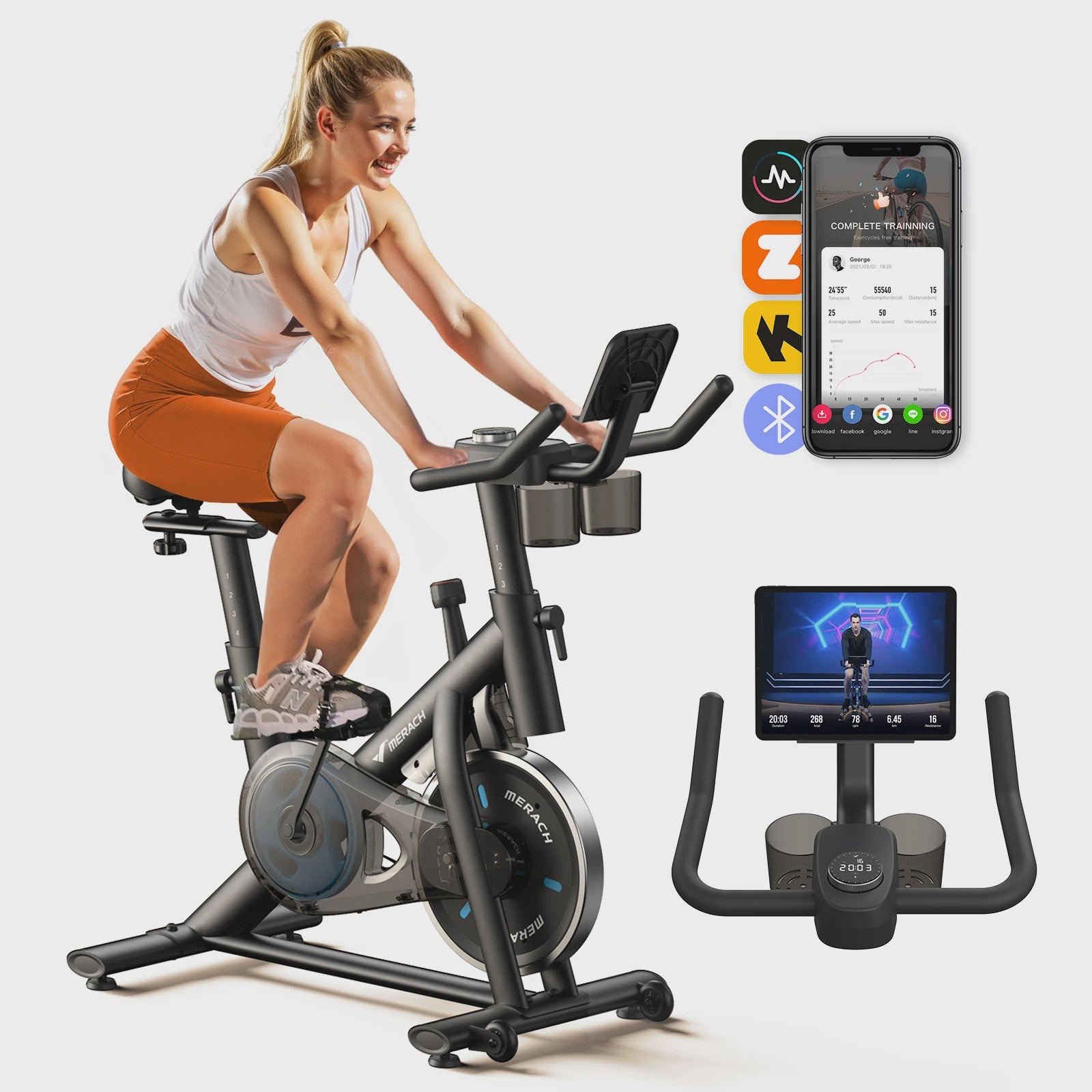 MERACH Hometrainer Fiets met Tablet Houder - Stil, Laag Geluidsniveau, 125kg Draagvermogen