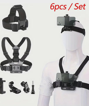 Action Camera Accessoires Kit: Hoofd- en Borstband Mount voor GoPro, Telefoon & meer