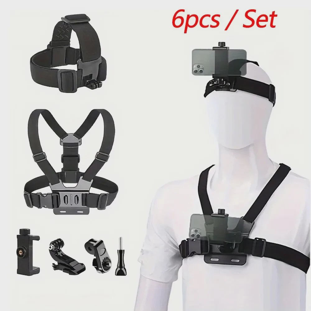 Action Camera Accessoires Kit: Hoofd- en Borstband Mount voor GoPro, Telefoon & meer