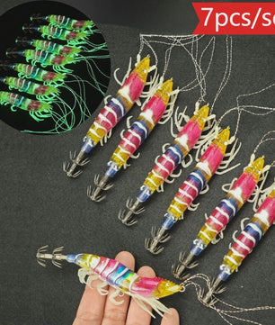 Set van 7 Lichtgevende Vissen Lokaas Garnalen - Perfect voor Zeebaars & Inktvis Vangst