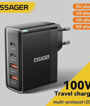 Essager 100W GaN Snellader USB-C PD QC 4.0 3.0 voor iPhone, Xiaomi, Macbook