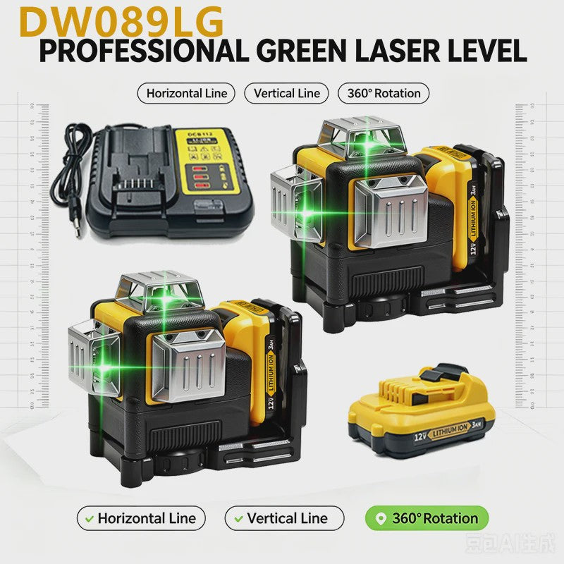 Professionele Groene Laserwaterpas DW089LG - 12 Lijnen, 360° Horizontaal/Verticaal