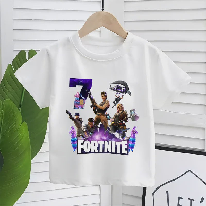 Fortnite Kinder T-shirt met Verjaardagsnummer - Zomer Kleding voor Jongens & Meisjes