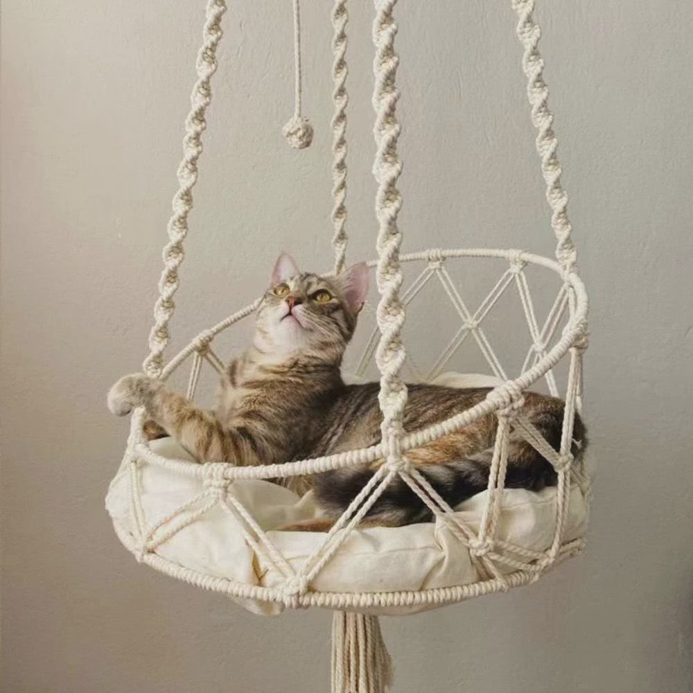 Handgeweven Macramé Kattenhangmat - Boho Stijl Hangend Kattenbed