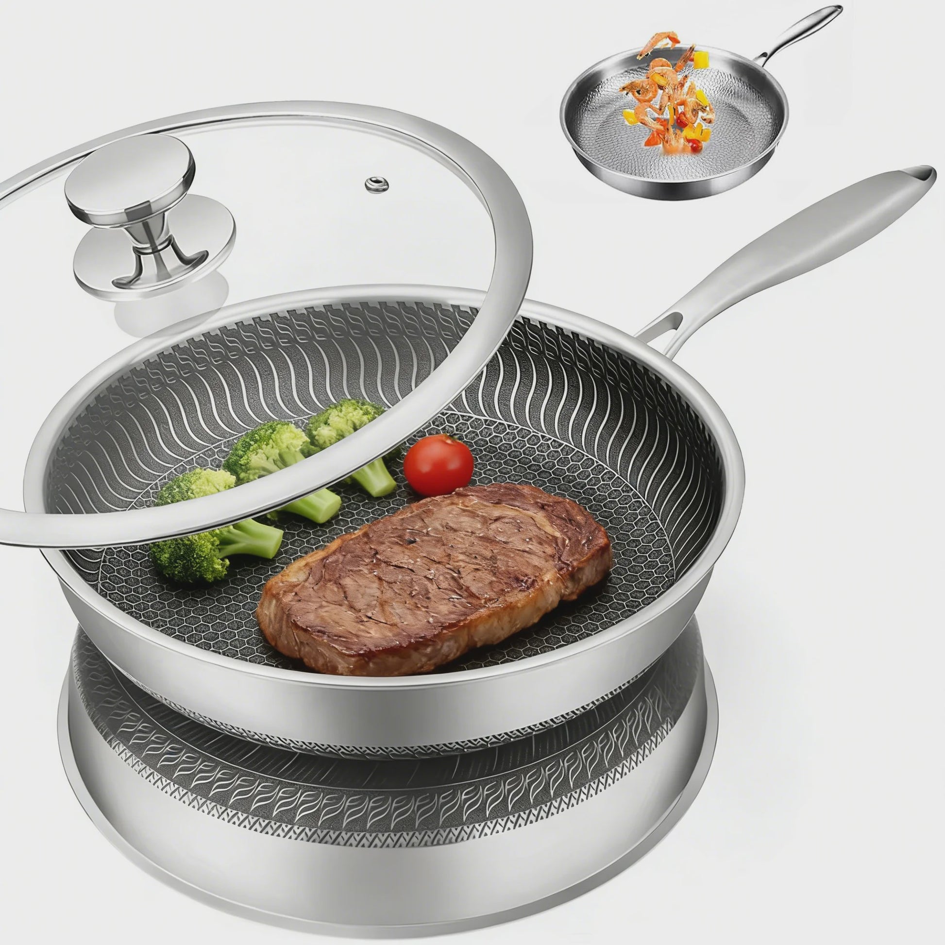 Pure Titanium Koekenpan 30/26cm - Anti-aanbak, Hamerslag Patroon, Titanium Legering