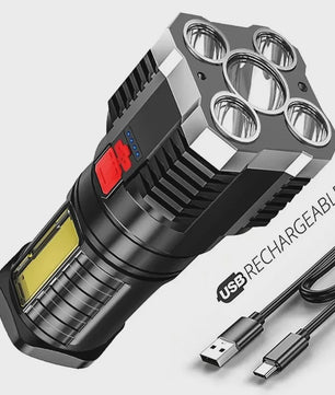 Krachtige Oplaadbare LED Zaklamp met Zijlicht - 5 LED's & COB