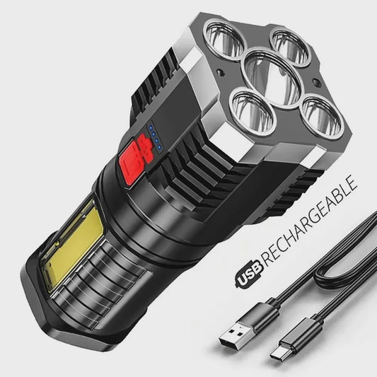 Krachtige Oplaadbare LED Zaklamp met Zijlicht - 5 LED's & COB