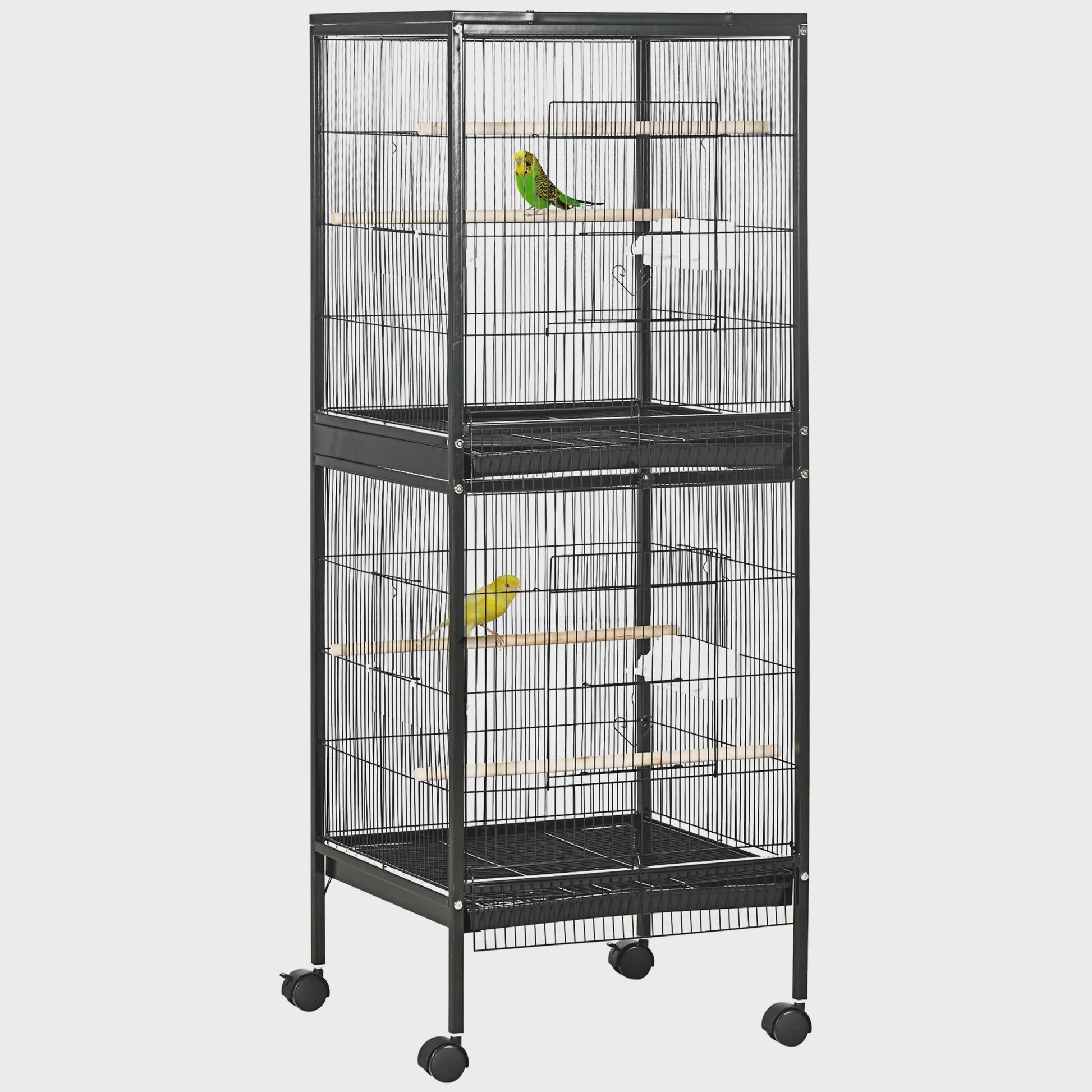 Ruime Tweelaagse Vogelkooi met Wielen en Uitneembare Trays - Blauw