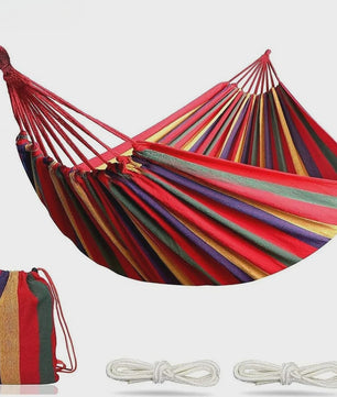 Dubbele Hangmat van Canvas Katoen voor 2 Personen met Ophangbanden - Rood/Blauw Gestreept