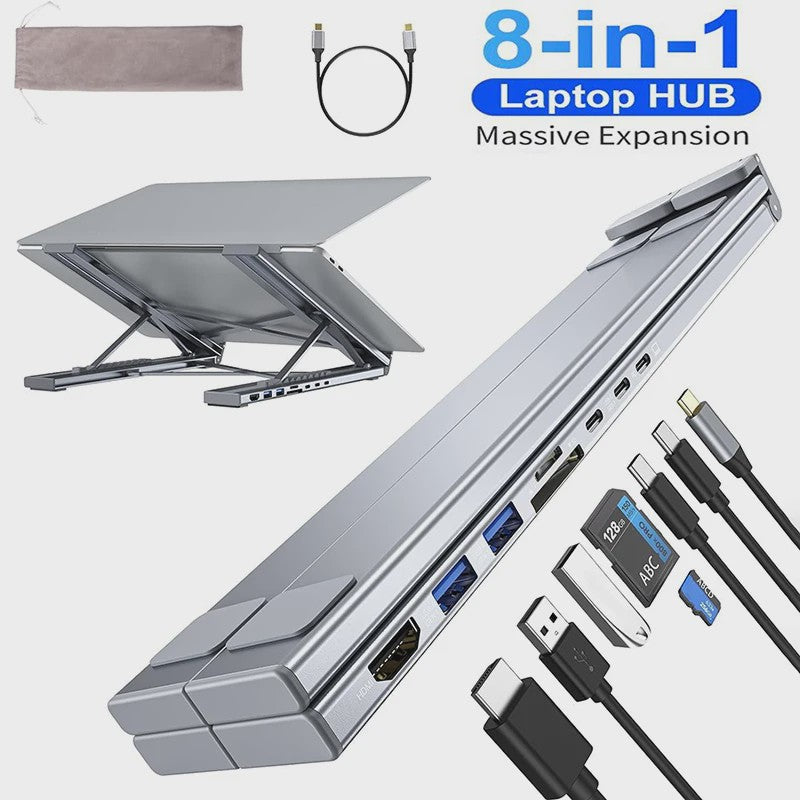 8-in-1 USB-C Laptop Stand & Docking Station - Universele Hub met HDMI & PD