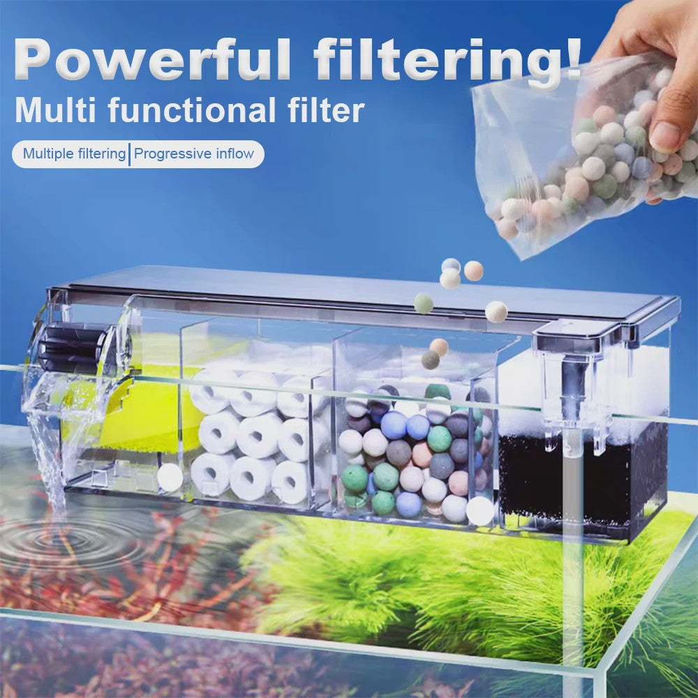 Multifunctioneel Aquarium Filter met Waterval & 4-Traps Filtratie - Stil & Zuurstofrijk