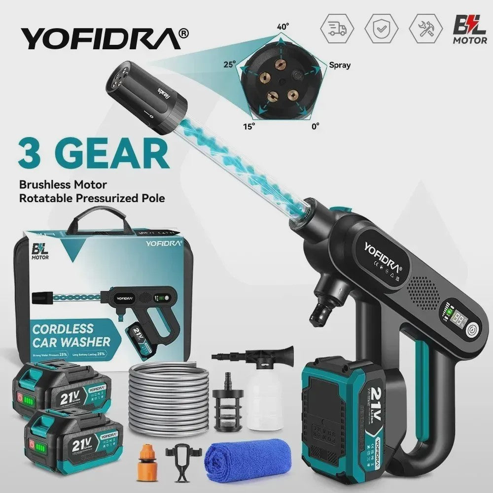 YOFIDRA 220Bar Accu Hogedruk Autowas Spuitpistool - Borstelloze Motor, 3 standen, voor Makita 21V Batterij