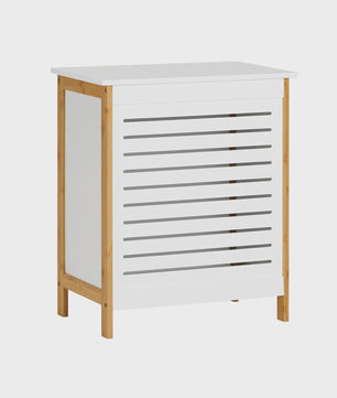 Stijlvolle Witte Wasbox met Bamboe Frame en Deksel