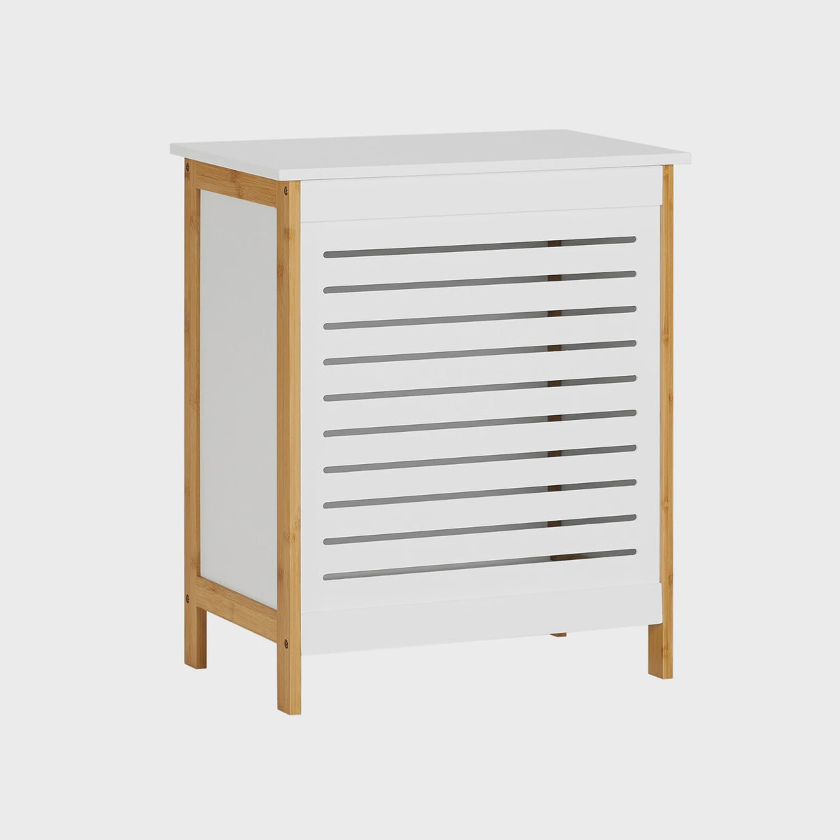 Stijlvolle Witte Wasbox met Bamboe Frame en Deksel
