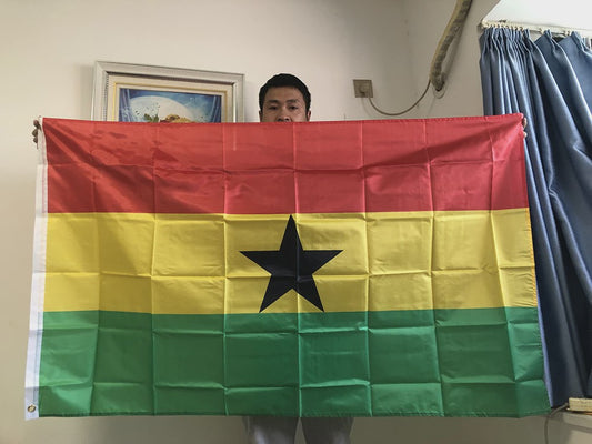 Ghana Vlag 150x90cm - Hoge Kwaliteit Polyester, Dubbelzijdig Bedrukt