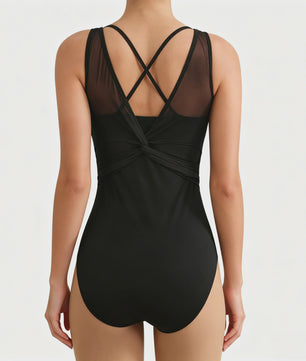Dames Ballet Leotard met Mesh en Gekruiste Rug - Mouwloos Bodysuit