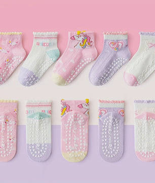 5 Paar Antislip Sokken Kinderen - Unicorn & Hartjes - Zacht & Comfortabel