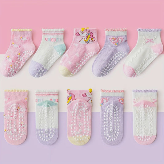 5 Paar Antislip Sokken Kinderen - Unicorn & Hartjes - Zacht & Comfortabel
