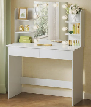 Kaptafel met LED Spiegel, 2 Lades & 4 Opbergvakken - 90x40x125cm