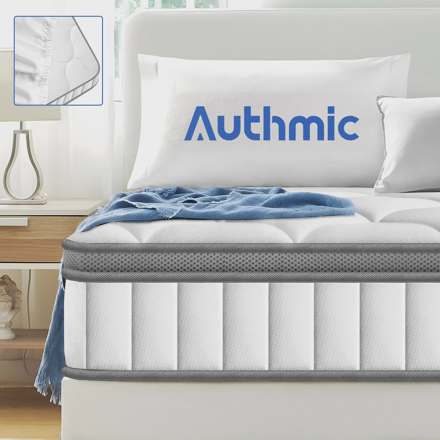 AUTHMIC Pocketvering Matras - 7-Zone Adaptieve Ondersteuning, 25cm Dik, Medium Stevig
