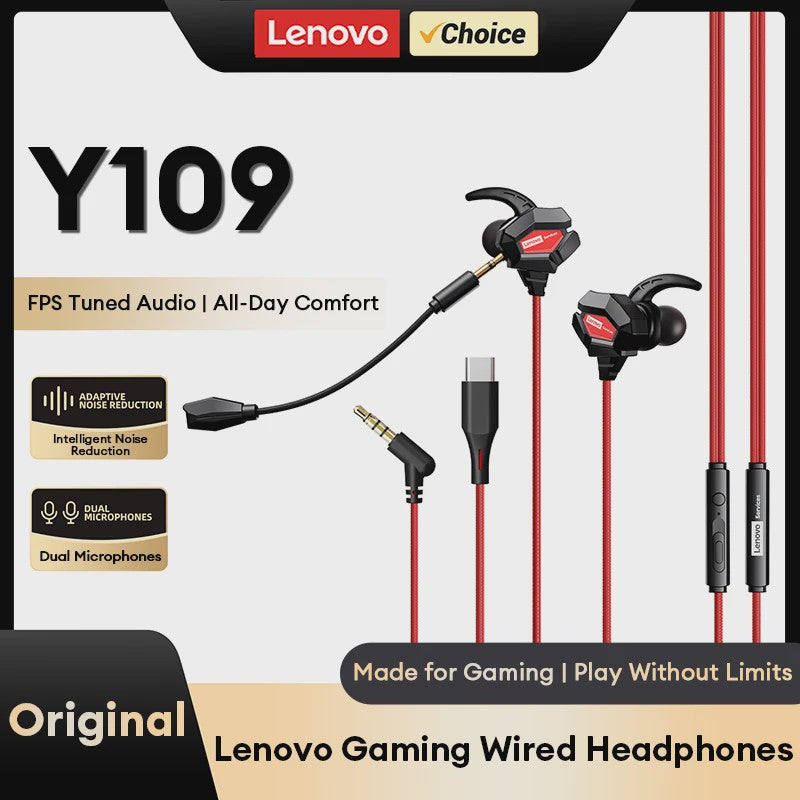 Lenovo Y109 Gaming Headset: Bedrade Oordopjes met Microfoon voor PC, PS4, Switch & Mobiel