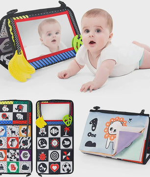 Zachte Baby Stoffen Boek met Spiegel - Interactief Educatief Montessori Speelgoed