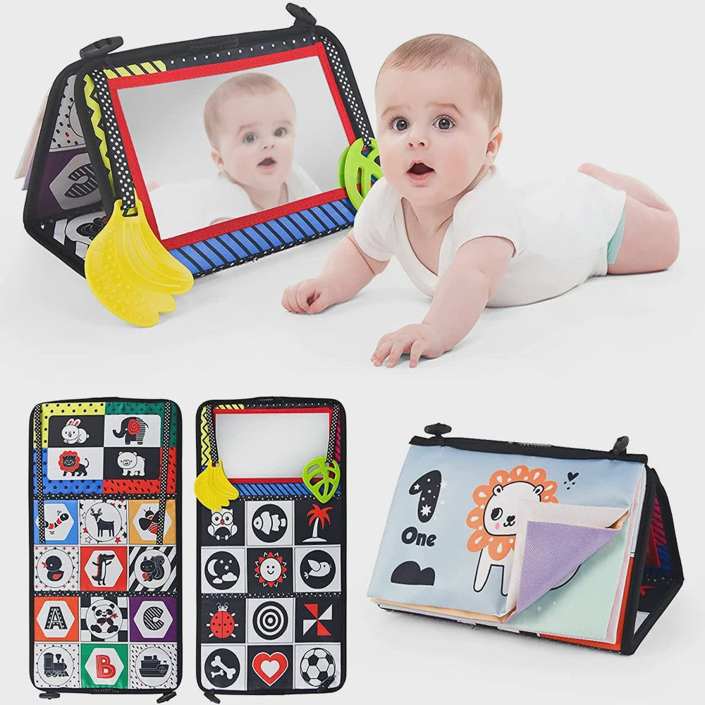 Zachte Baby Stoffen Boek met Spiegel - Interactief Educatief Montessori Speelgoed