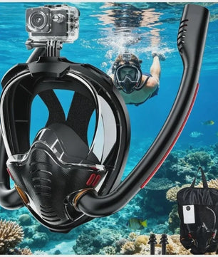 Volledig Gelaats snorkelmasker met Dubbele Buizen - 180° Panoramisch, Anti-condens & Dry Top Systeem